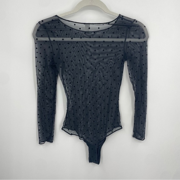 SPANX - Smoothing Mesh Flocked Dot Thong Bodysuit sheer - Picture 5 of 5